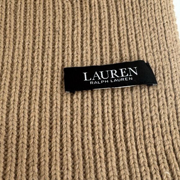 LAUREN RALPH LAUREN Women's Knit Cable Scarf Cream Crest Logo Rhinestones - Picture 2 of 4